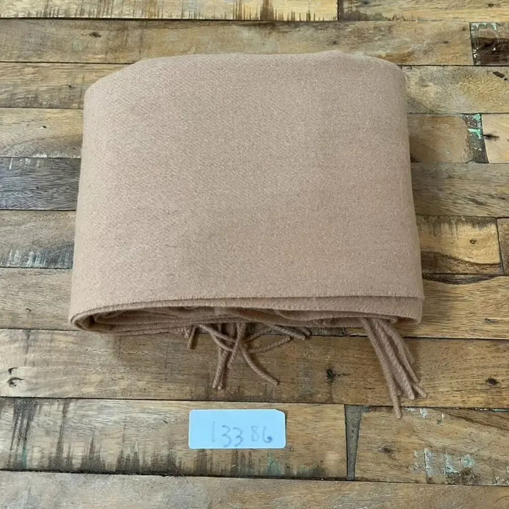 Wool Scarf Fringe Shawl Beige Tan 69